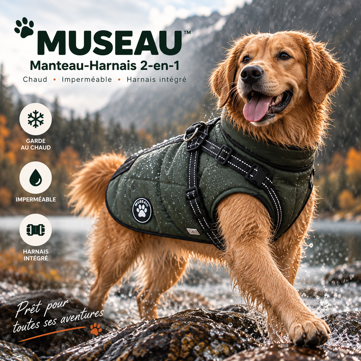 Manteau-Harnais MUSEAU™ — Le 2-en-1 qui change les balades de votre chien